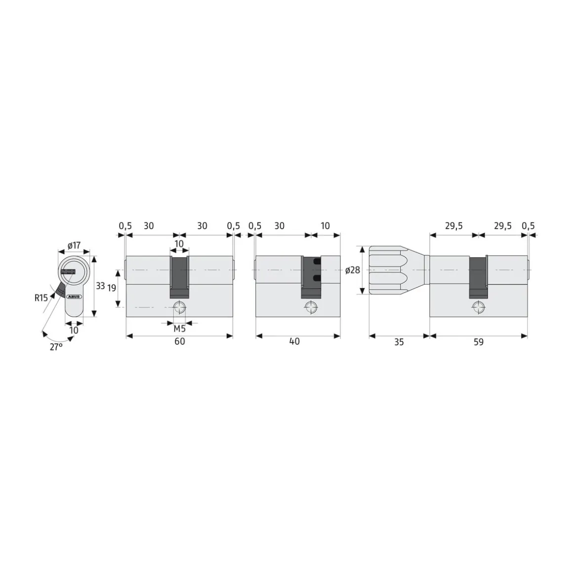 Abus Profilzylinder D6XNP 35/35 mm
