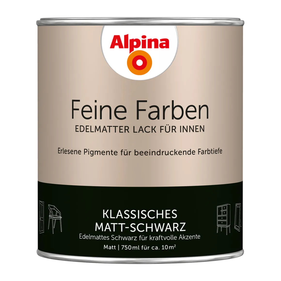 AlpinaBuntlack Feine Farben Lack Klassisches Matt-Schwarz 750ml
