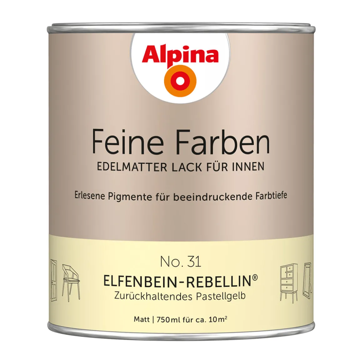 AlpinaBuntlack Feine Farben Lack No 31 Elfenbein-Rebellin edelmatt 750ml