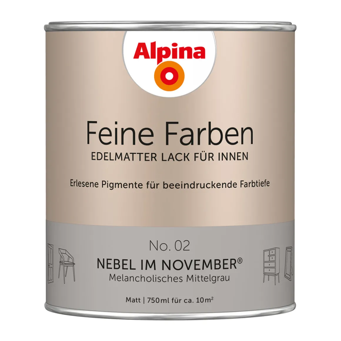 AlpinaBuntlack Feine Farben Lack No 02 Nebel im November edelmatt 750ml
