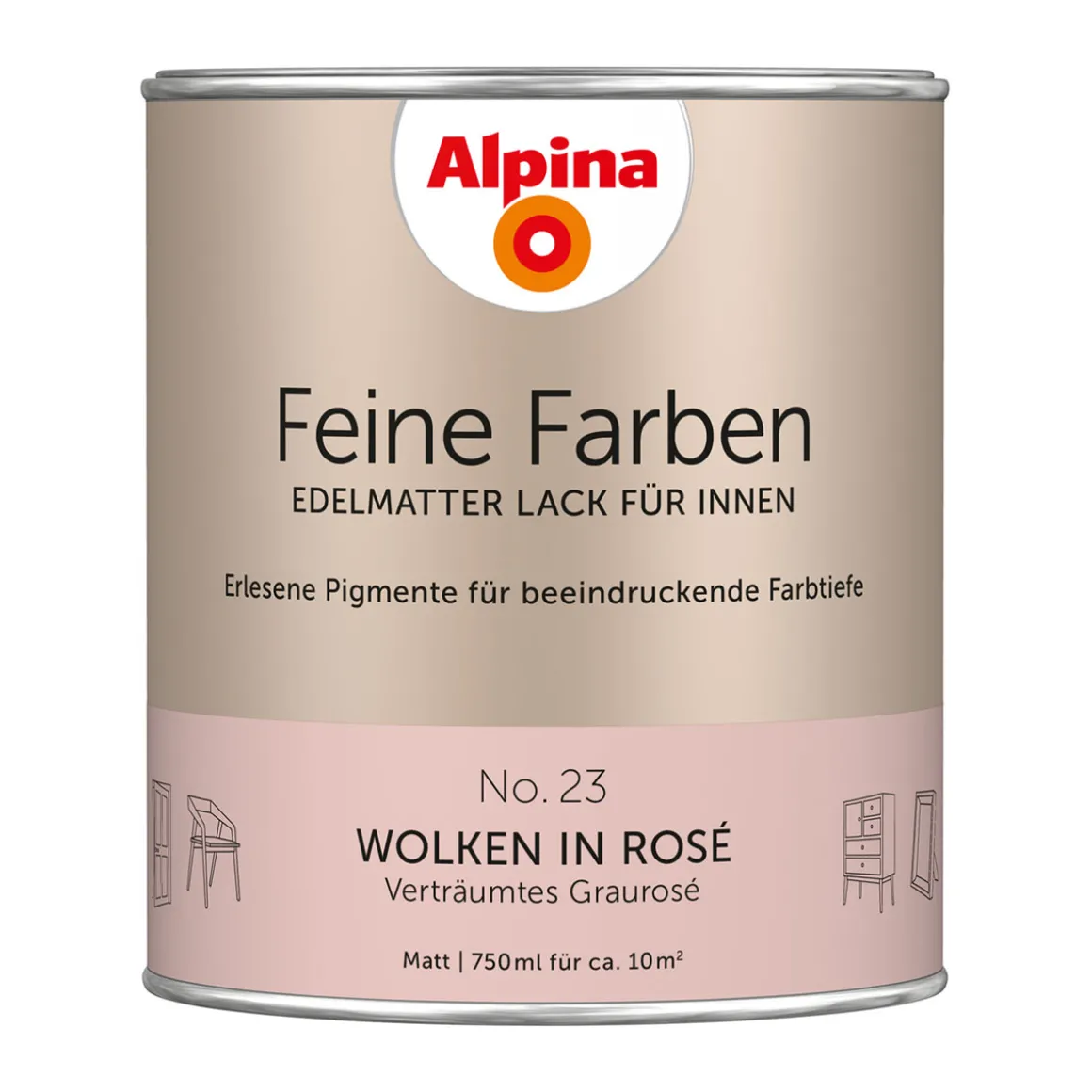 AlpinaBuntlack Feine Farben Lack No 23 Wolken in Rosé edelmatt 750ml
