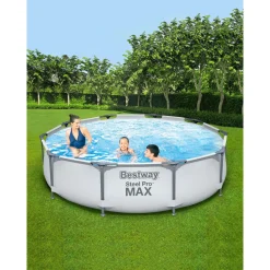 Bestway Frame-Pool-Set Steel Pro MAX mit Filterpumpe Durchmesser 305 x 76 cm lichtgrau