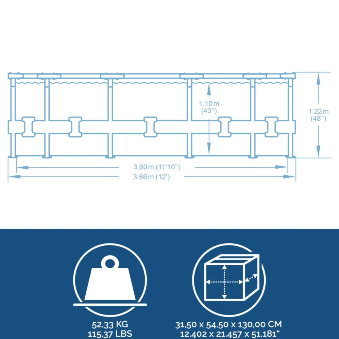 Bestway Steel Pro Max Frame-Pool-Set366x122cm Dm. 3,66x1,22m