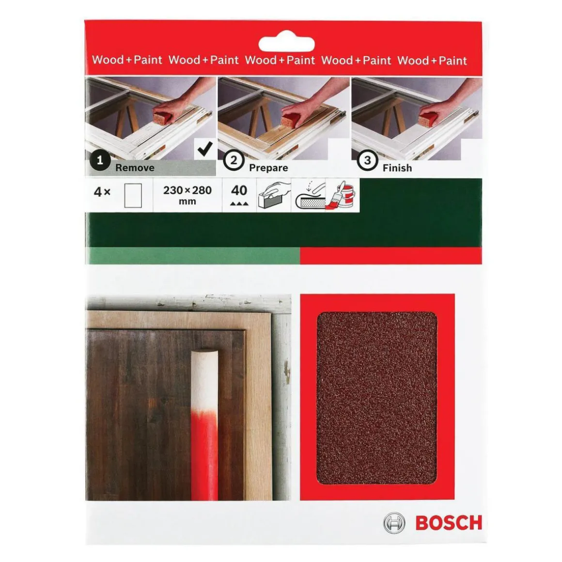 BoschDIY Handschleif-Set 230 x 280 mm 2xK60K120K240 6- teilig rot