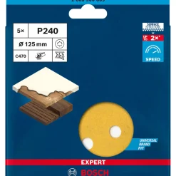 Bosch ProfessionalExpert C470 Schleifpapier mit 8 Löchern für Exzenterschleifer 125 mm G 240 5- teilig