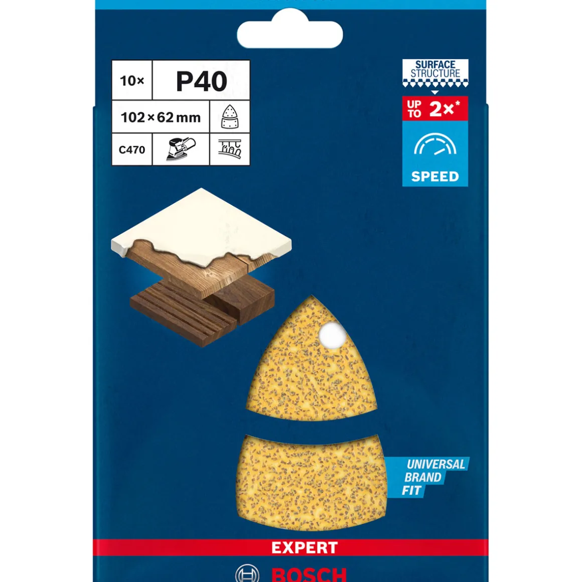 Bosch ProfessionalExpert C470 Schleifpapier mit 11 Löchern für Multischleifer 102 x 62 mm 93 mm G 40 10- teilig