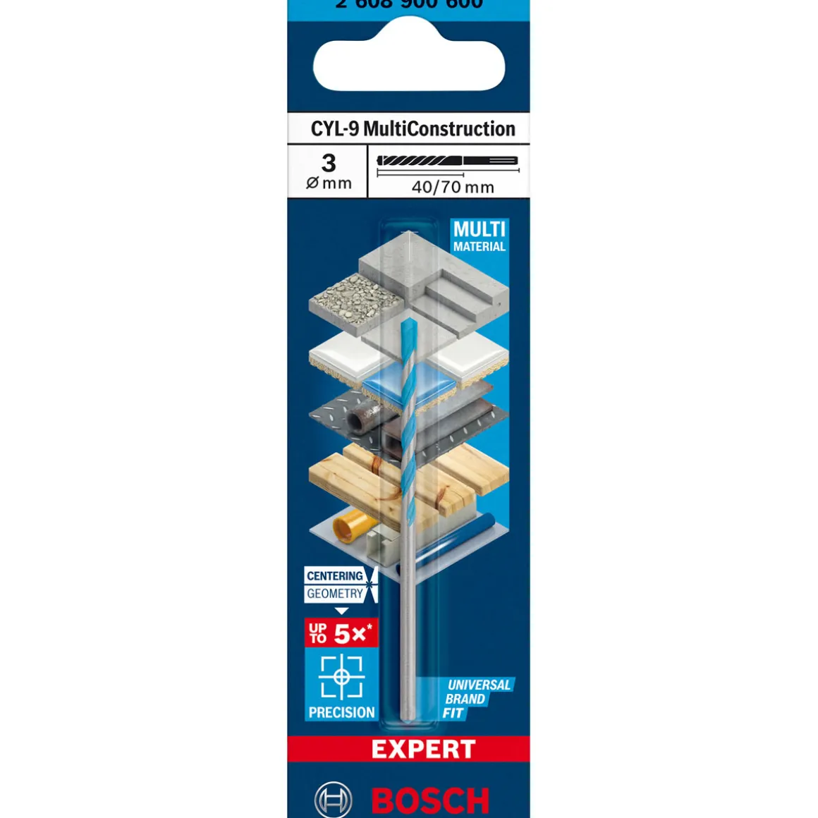 Bosch ProfessionalExpert CYL-9 MultiConstruction Bohrer 3 x 40 x 70 mm d 2,8 mm