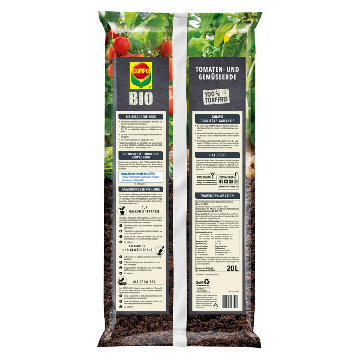 Compo BIO Tomaten- und Gemüseerde torffrei 20 L