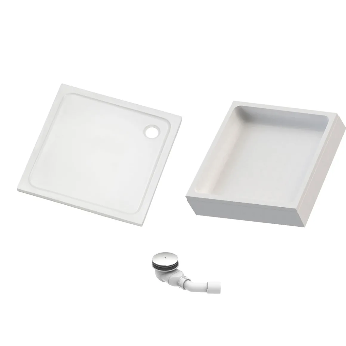 Duschwanne quadratisch 90x90/3 weissKomplettset mit Traeger u. Ablaufgarnit.