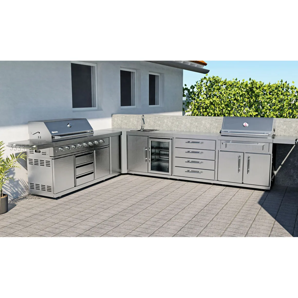 Edelstahl-Erweiterungsmodul mit Küchenschrank und Spülbecken