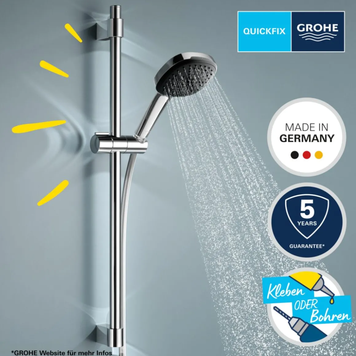 Grohe Brausestangenset Vitalio Comfort 110 3 Strahlarten (Rain, Jet, Massage)