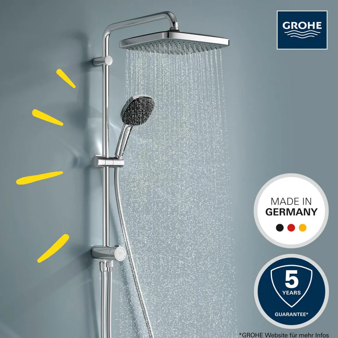 Grohe Duschsystem Vitalio Comfort 250 Flex mit Umstellung für die Wandmontage