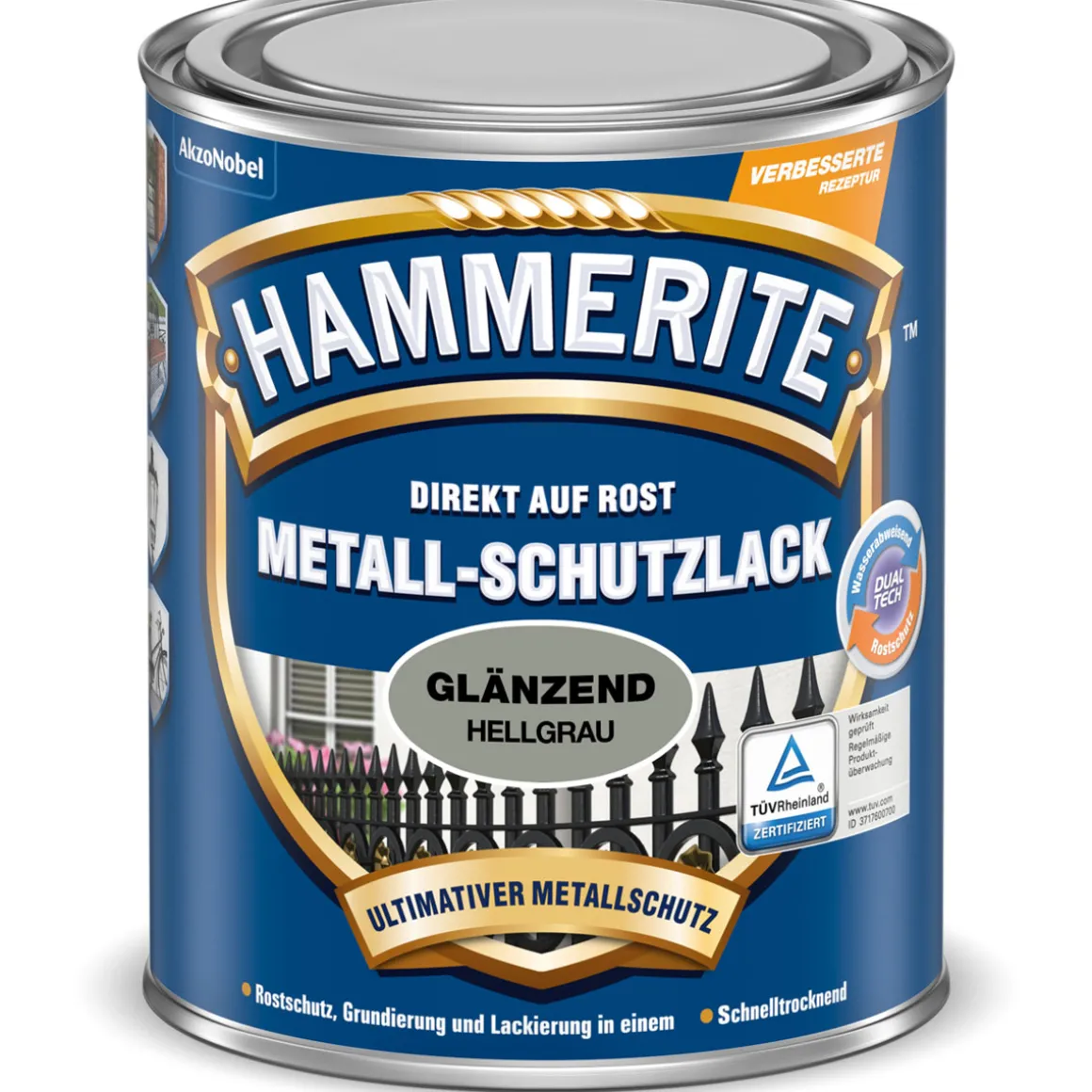 Hammerite Metallschutzlack hellgrau glänzend 250 ml