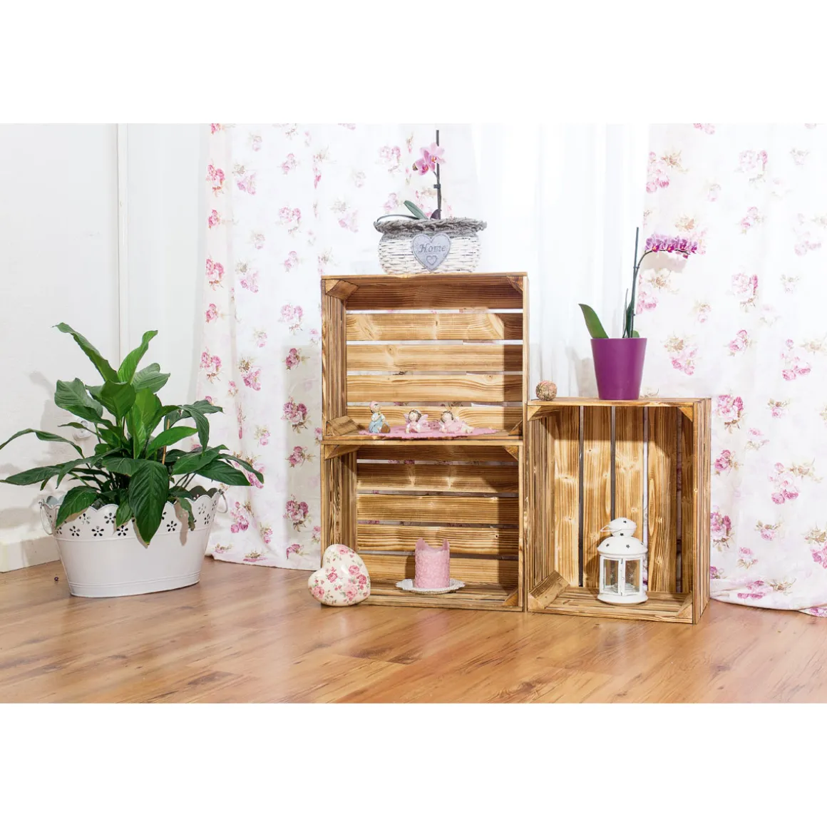 Holzkiste geflammt braun 50 x 40 x 30 cm