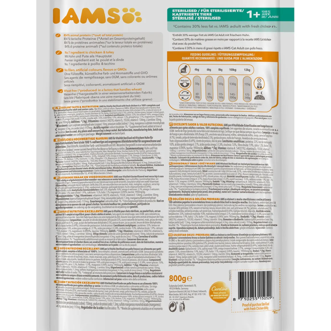 IAMS Trockenfutter Vital Katze Sterilisiert Huhn 800 g