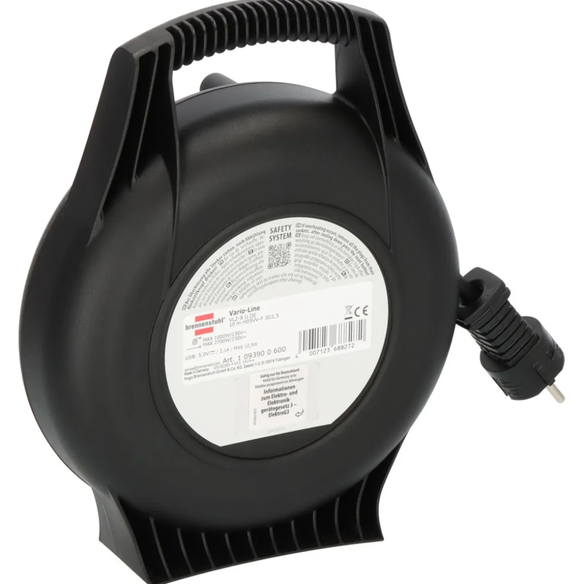 Kabelbox Vario-Line VL2-X 10m USB4-fach schwarz H05VV-F 3G1,5 2xUSB