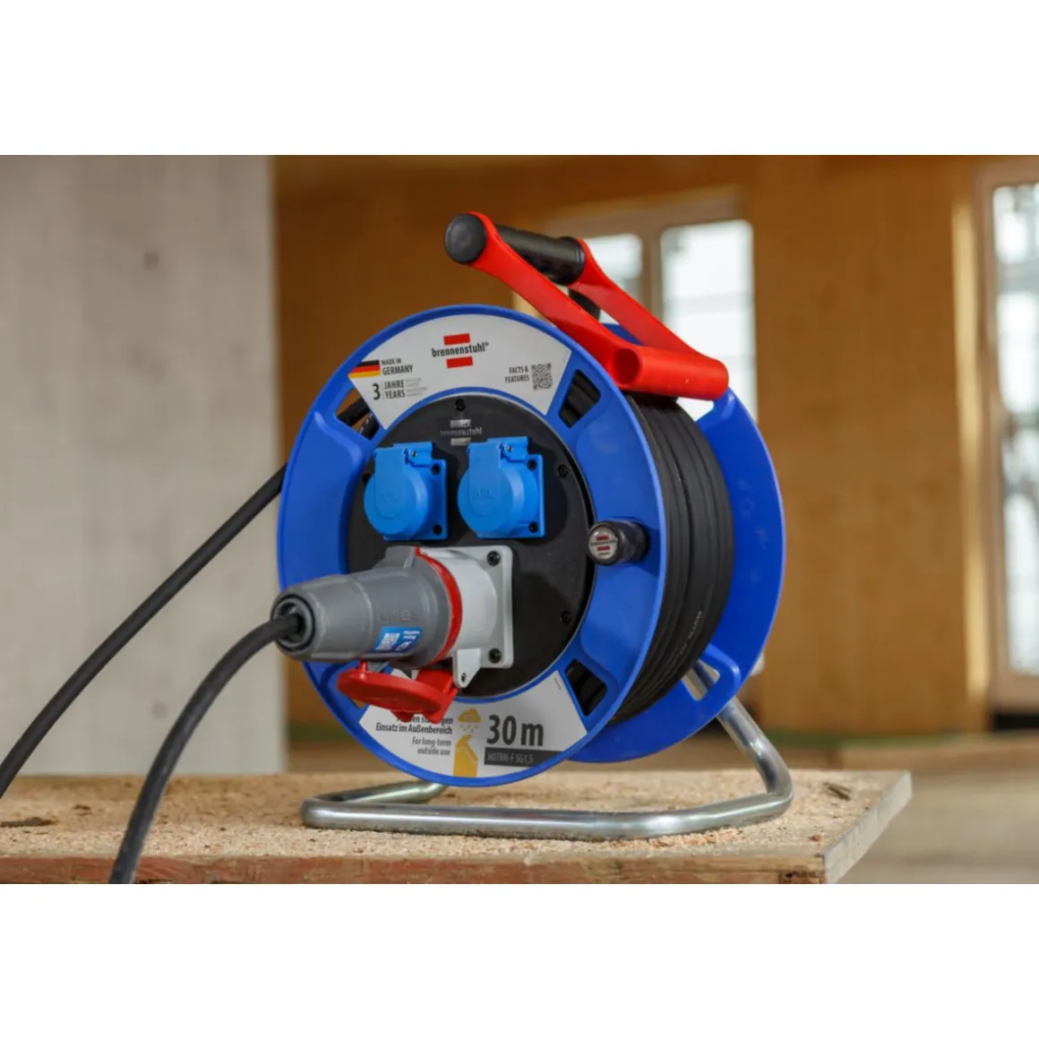 Kabeltrommel CEE 30m H07RN-F3G1,51xCEE 16A/400V 2xSchuko 230V