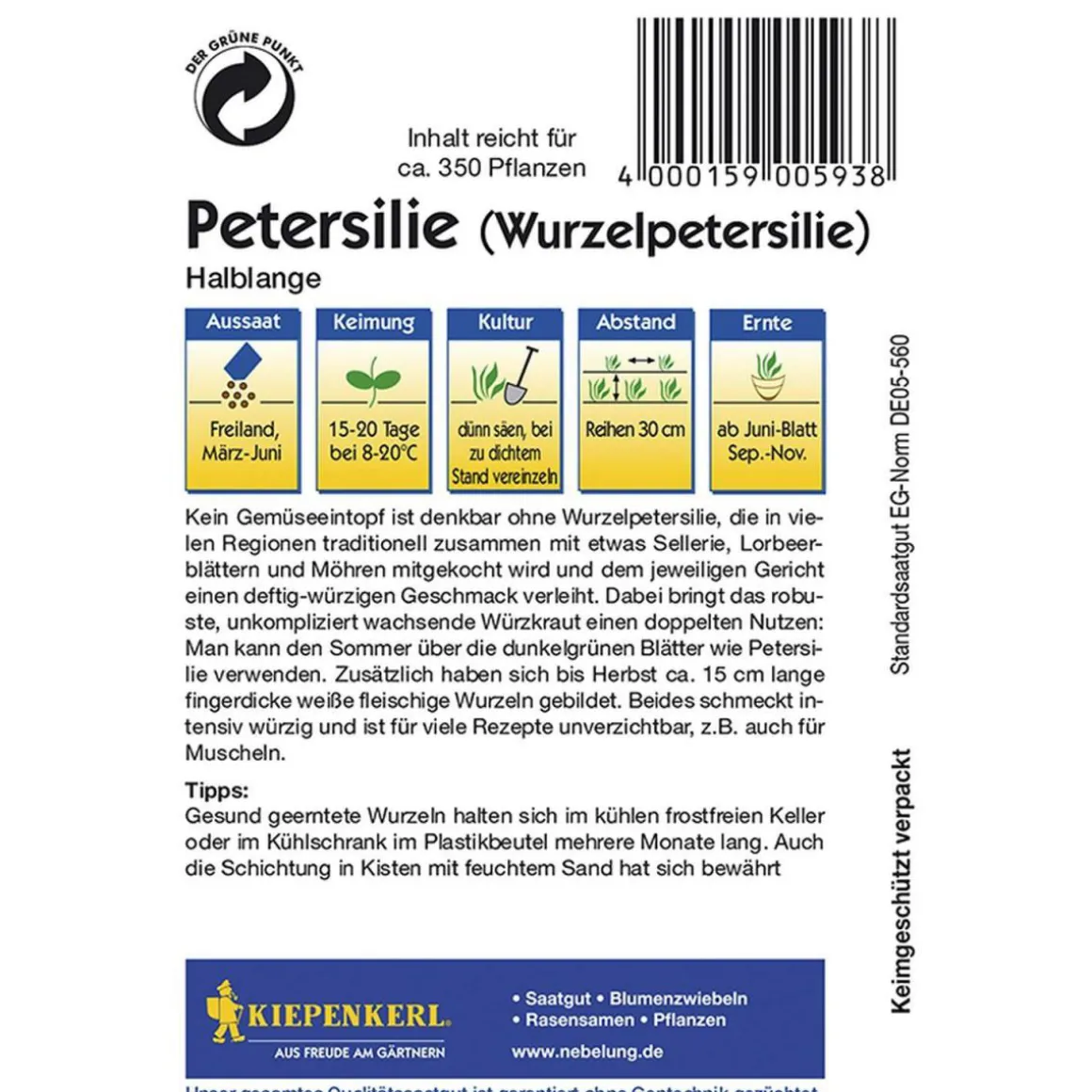 Kiepenkerl Wurzelpetersilie Halblange
