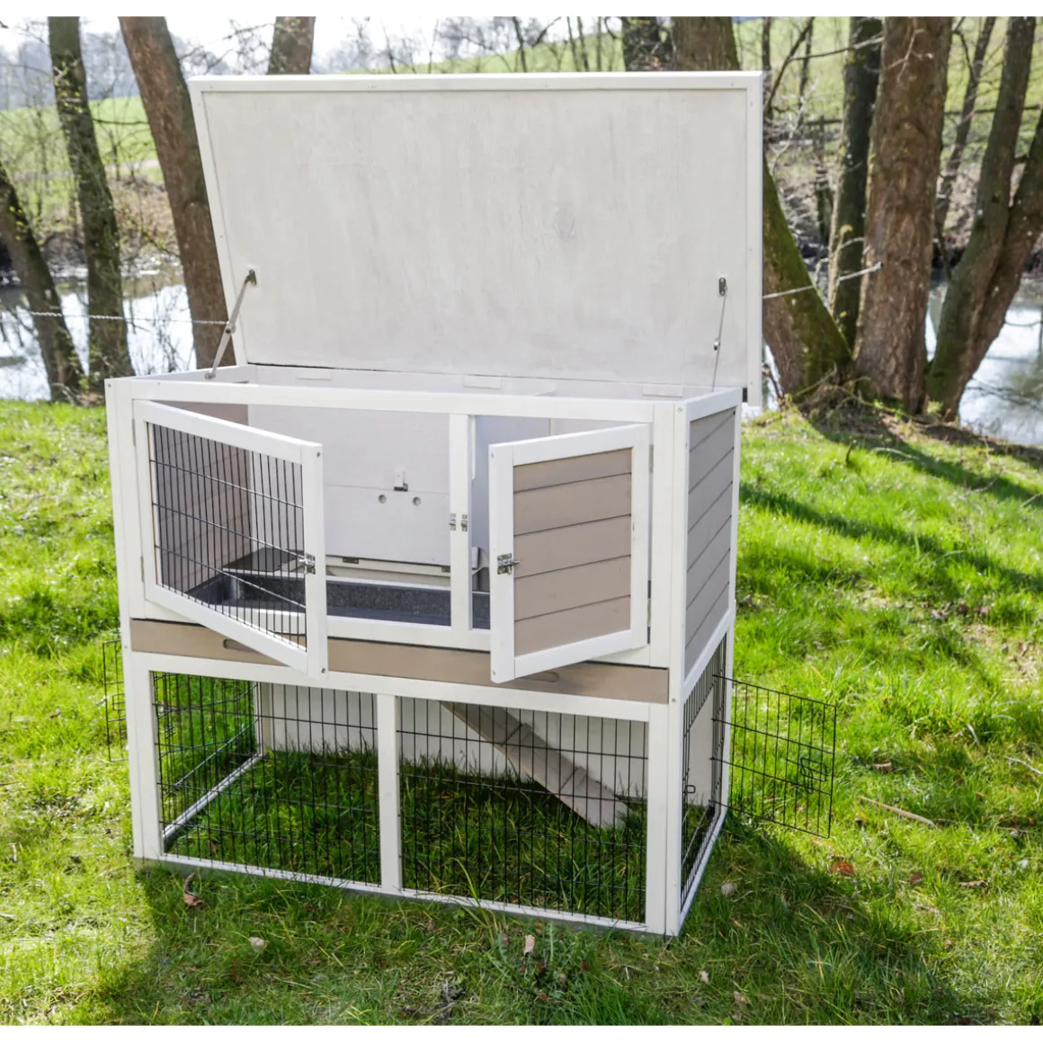 Kleintierstall Lucky 115 x 100 x 65 cm weiß-braun