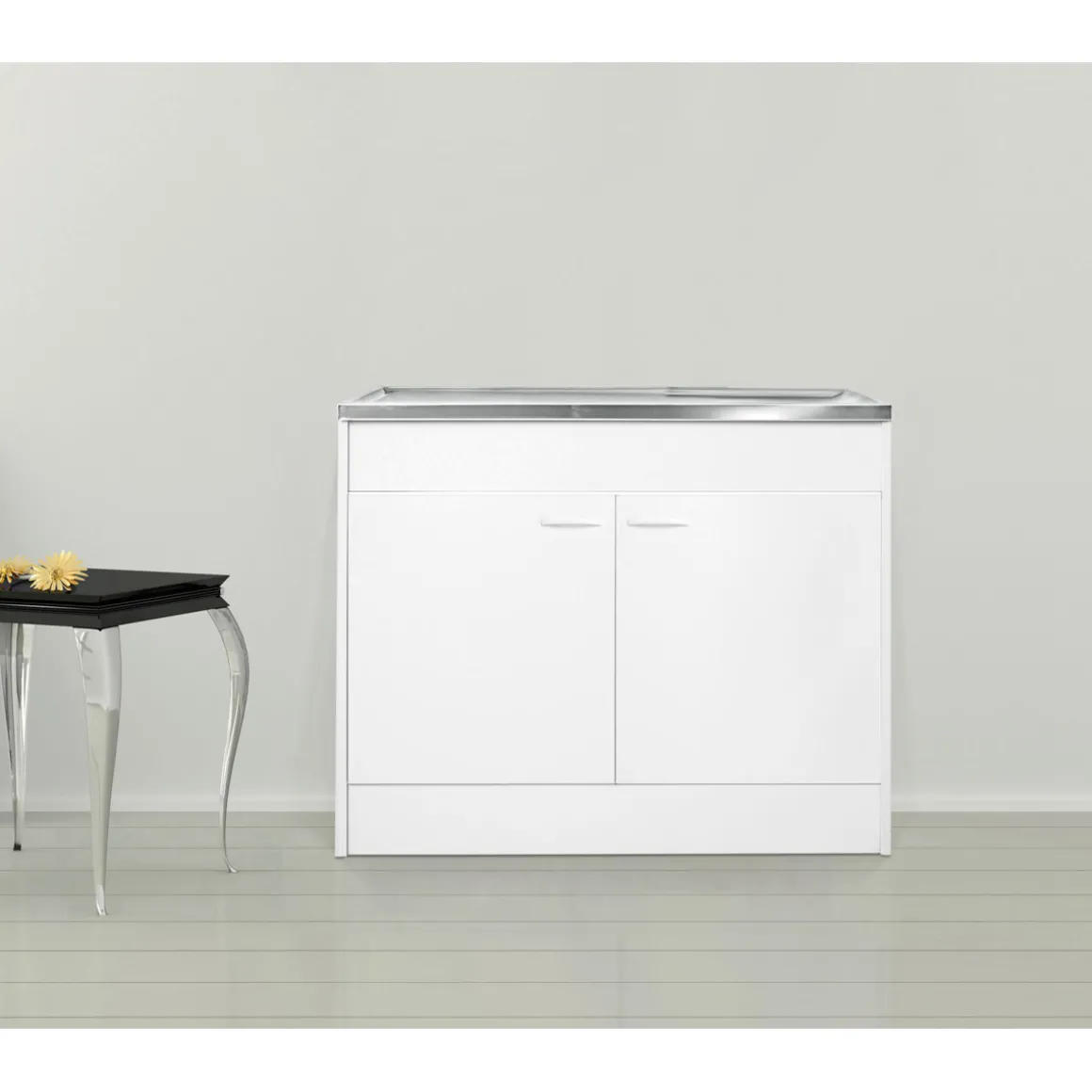Kompl. Spuele 100x50cm weiss Drehtuer