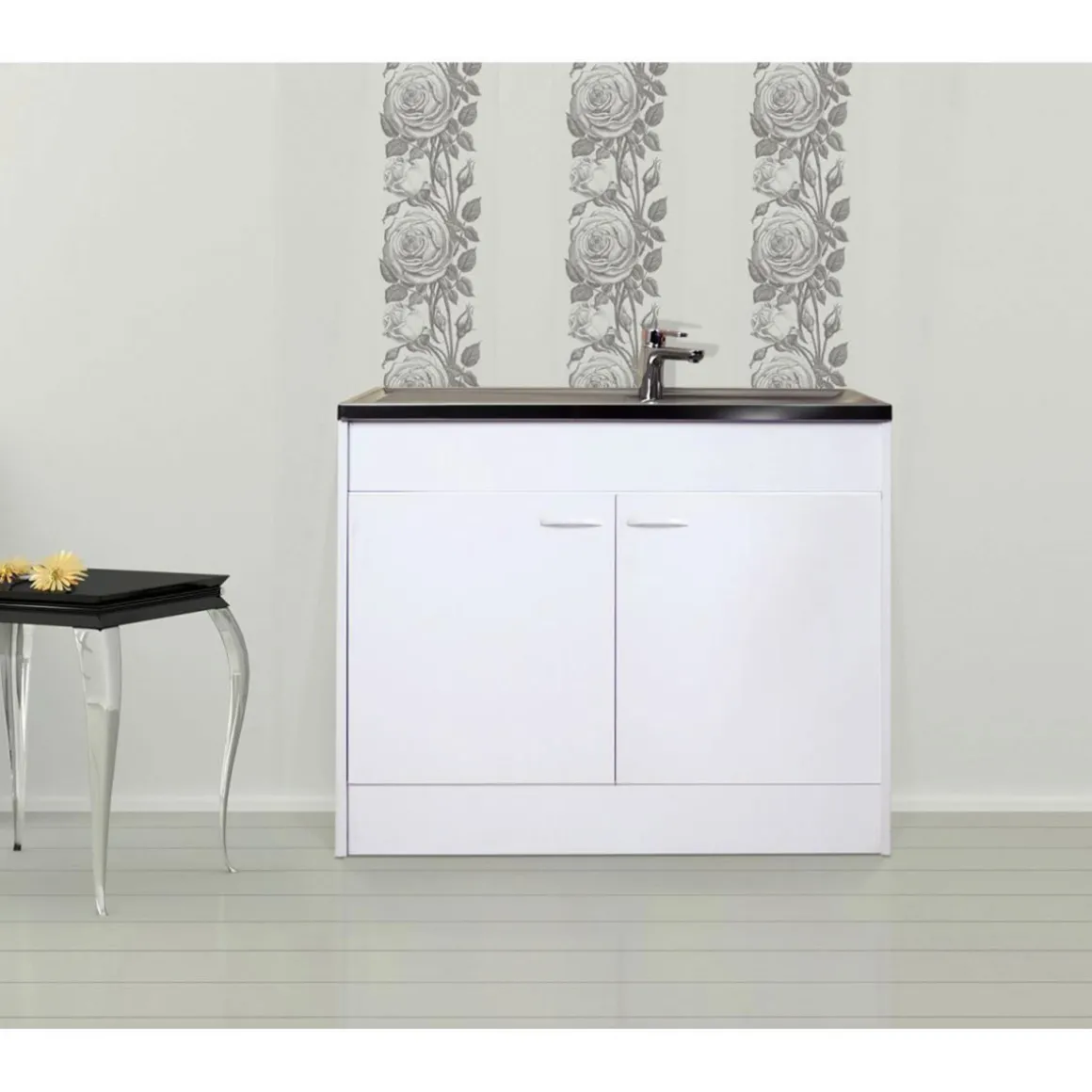 Kompl. Spuele 100x50cm weiss Drehtuer