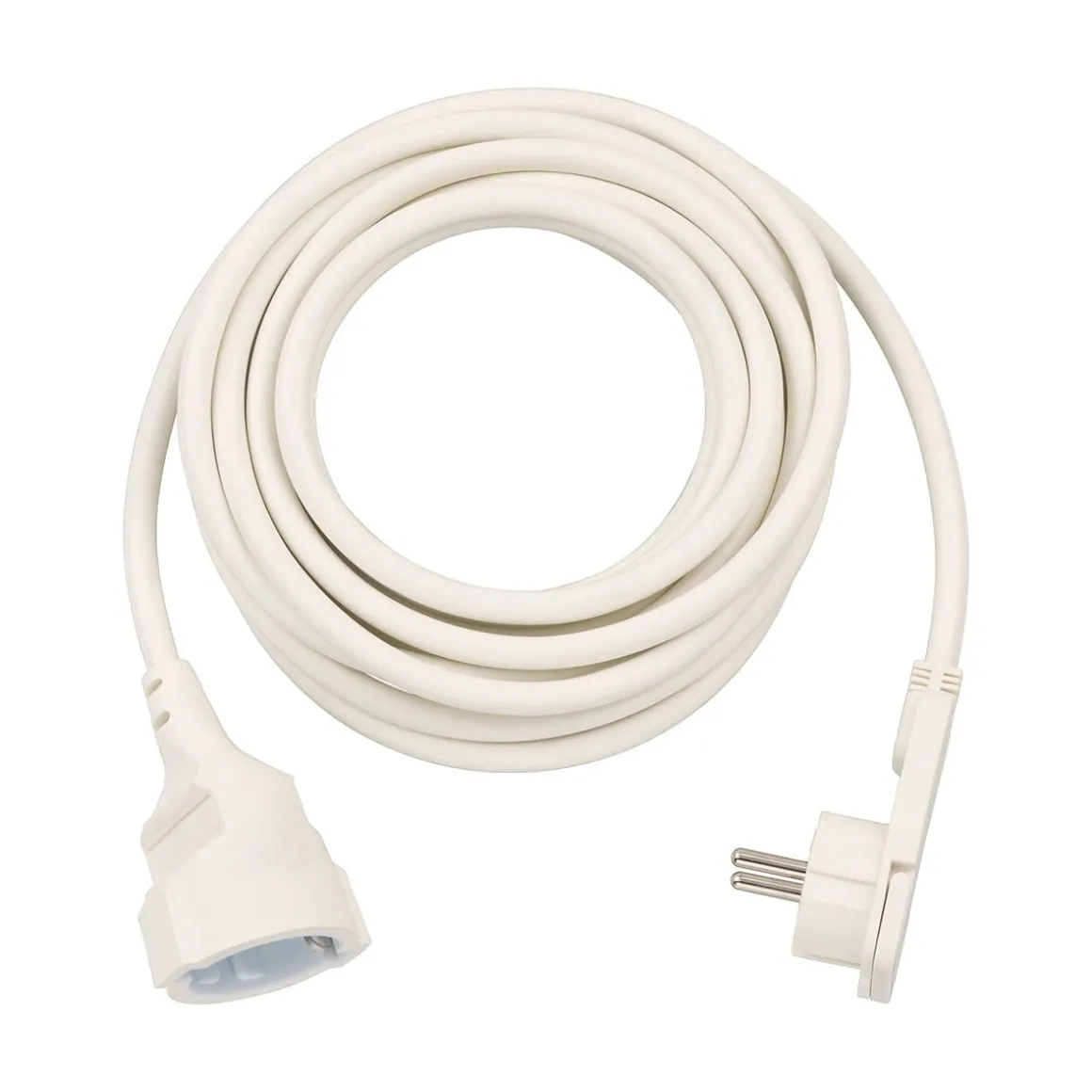 Kurzverlaengerungsleitung weiss mitWinkel-Flachstecker 5m H05VV-F3G1,5