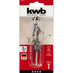 kwbHolzspiralbohrer-Set mit Aufstecksenker und Tiefenstop 3 teilig Durchmesser 3 mm