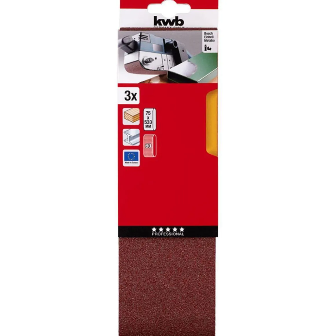 kwbSchleifbänder Holz und Metall 75 x 533 mm K60