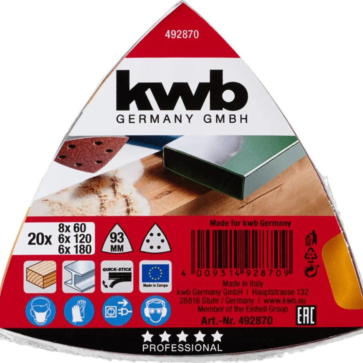 kwbSchleifdreiecke Quick Stick Holz und Metall 93 mm