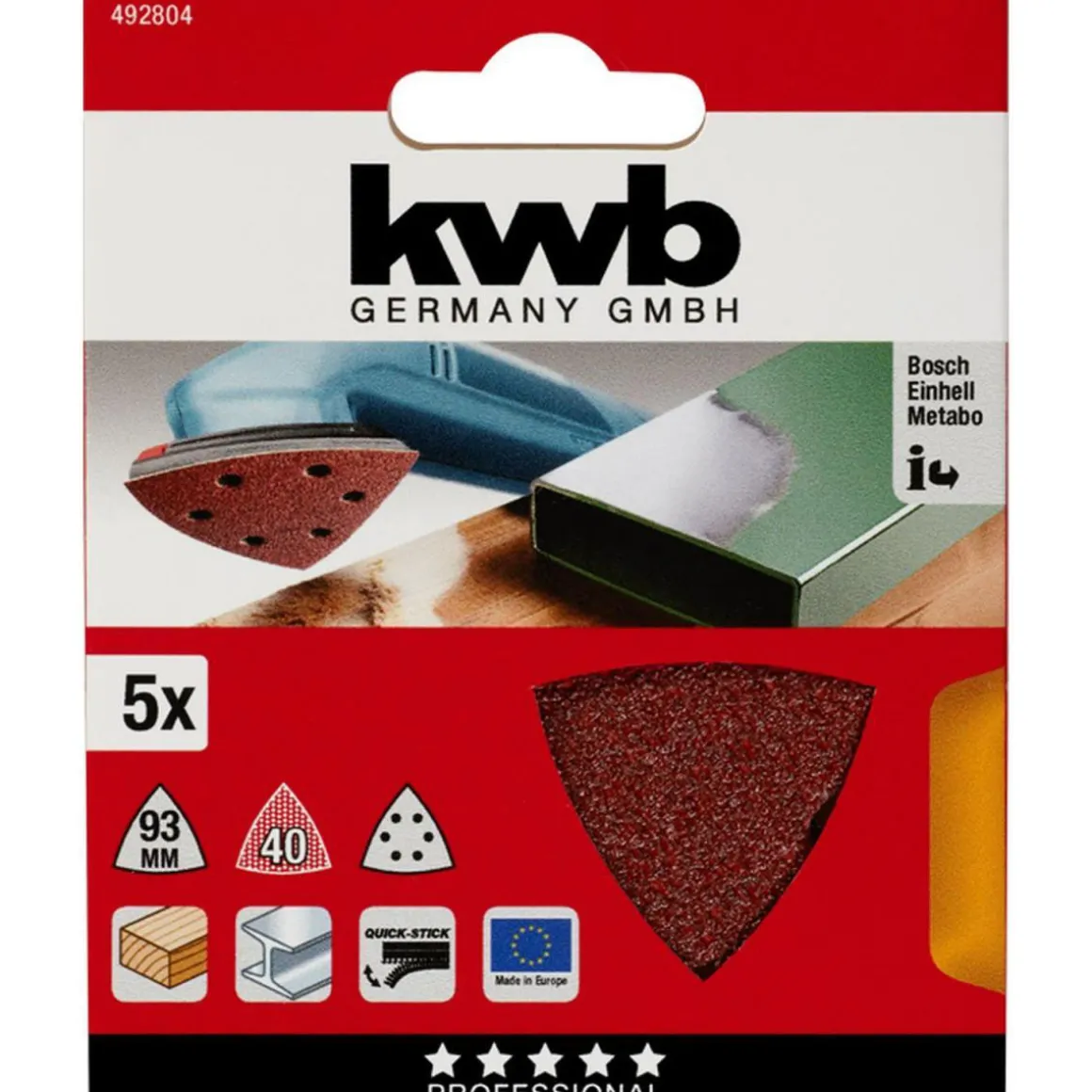 kwbSchleifdreiecke Quick Stick Holz und Metall 93 mm K40