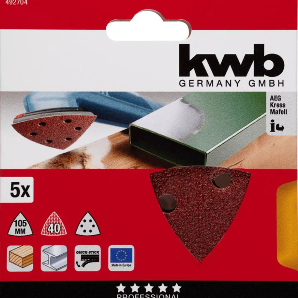 kwbSchleifdreiecke Quick Stick Holz und Metall 105 mm K40
