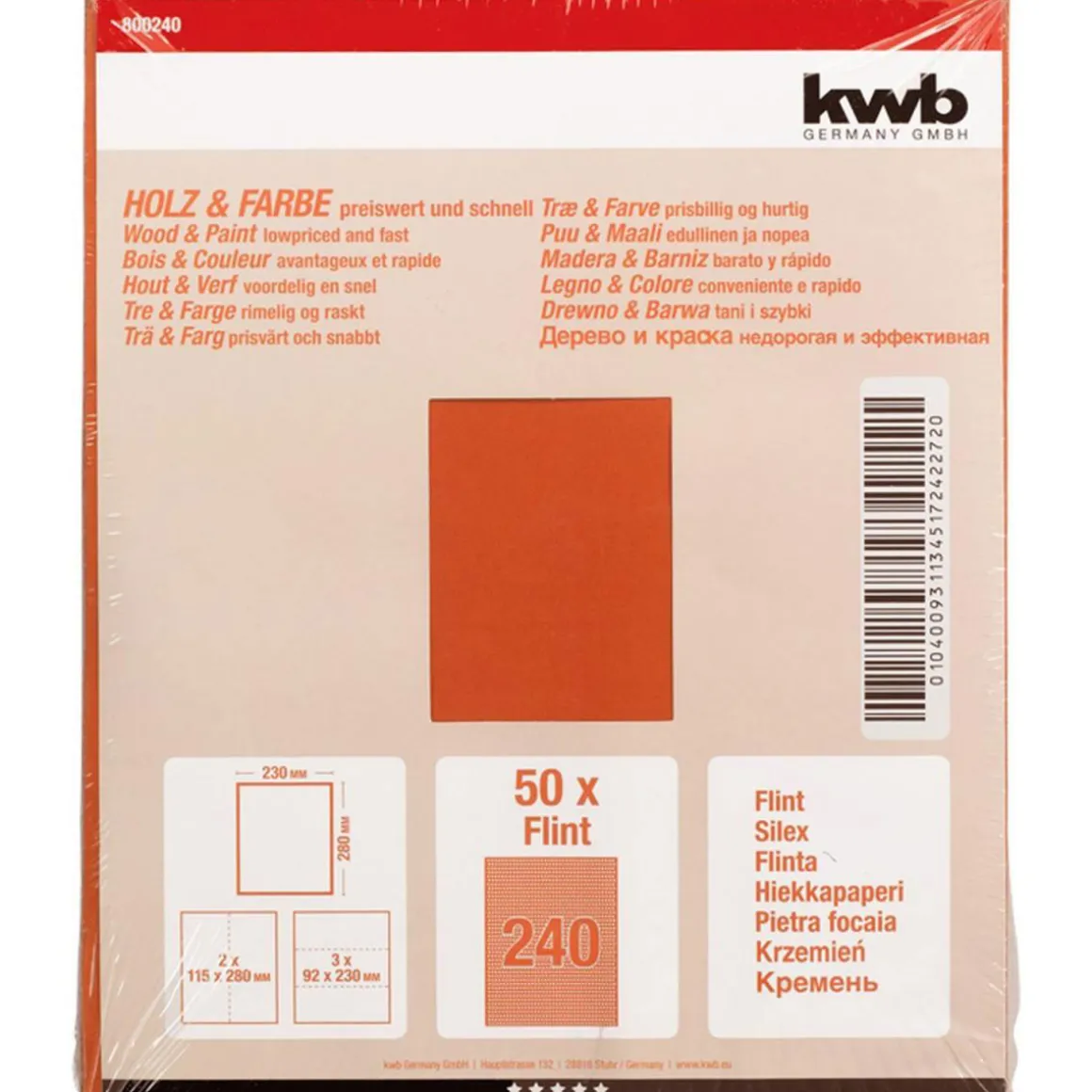 kwbSchleifpapier Holz und Farbe Flint 230 x 280 mm K240