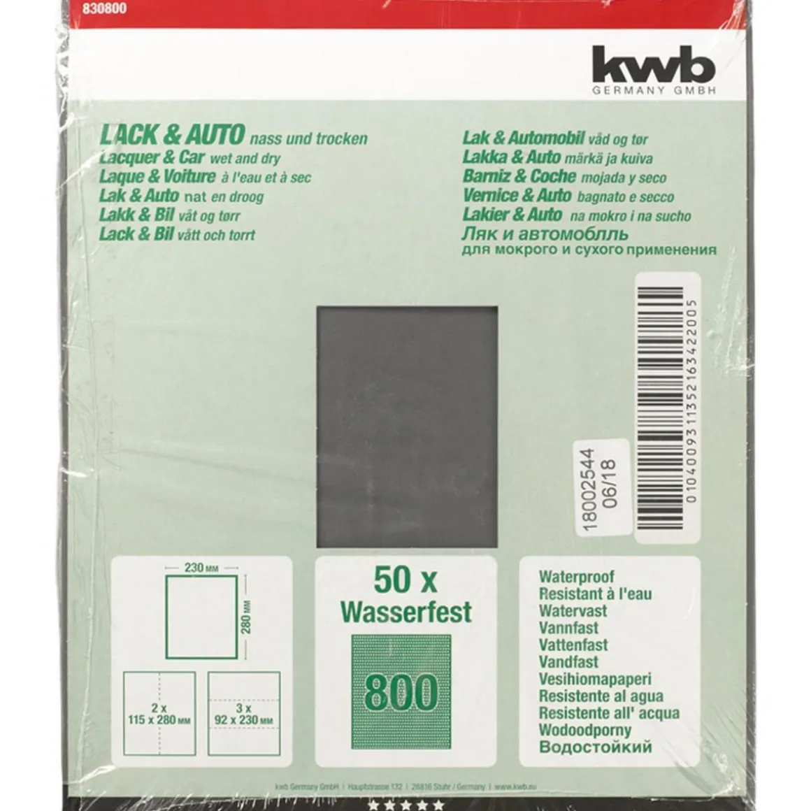 kwbSchleifpapier Lack und Auto wasserfest 230 x 280 mm K800