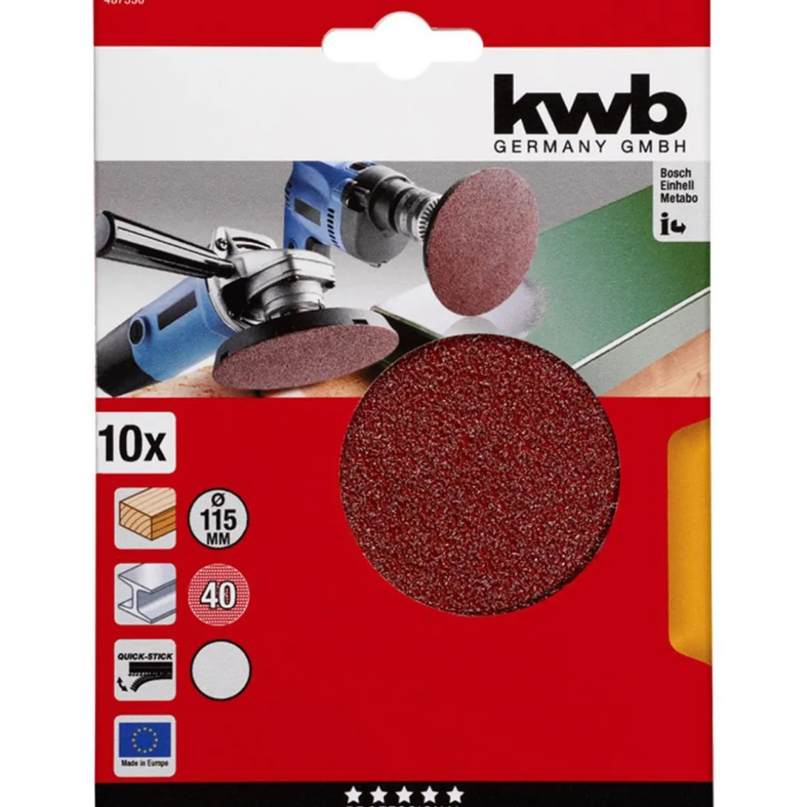 kwbSchleifscheiben Quick-Stick Holz und Metall Durchmesser 115 mm K40