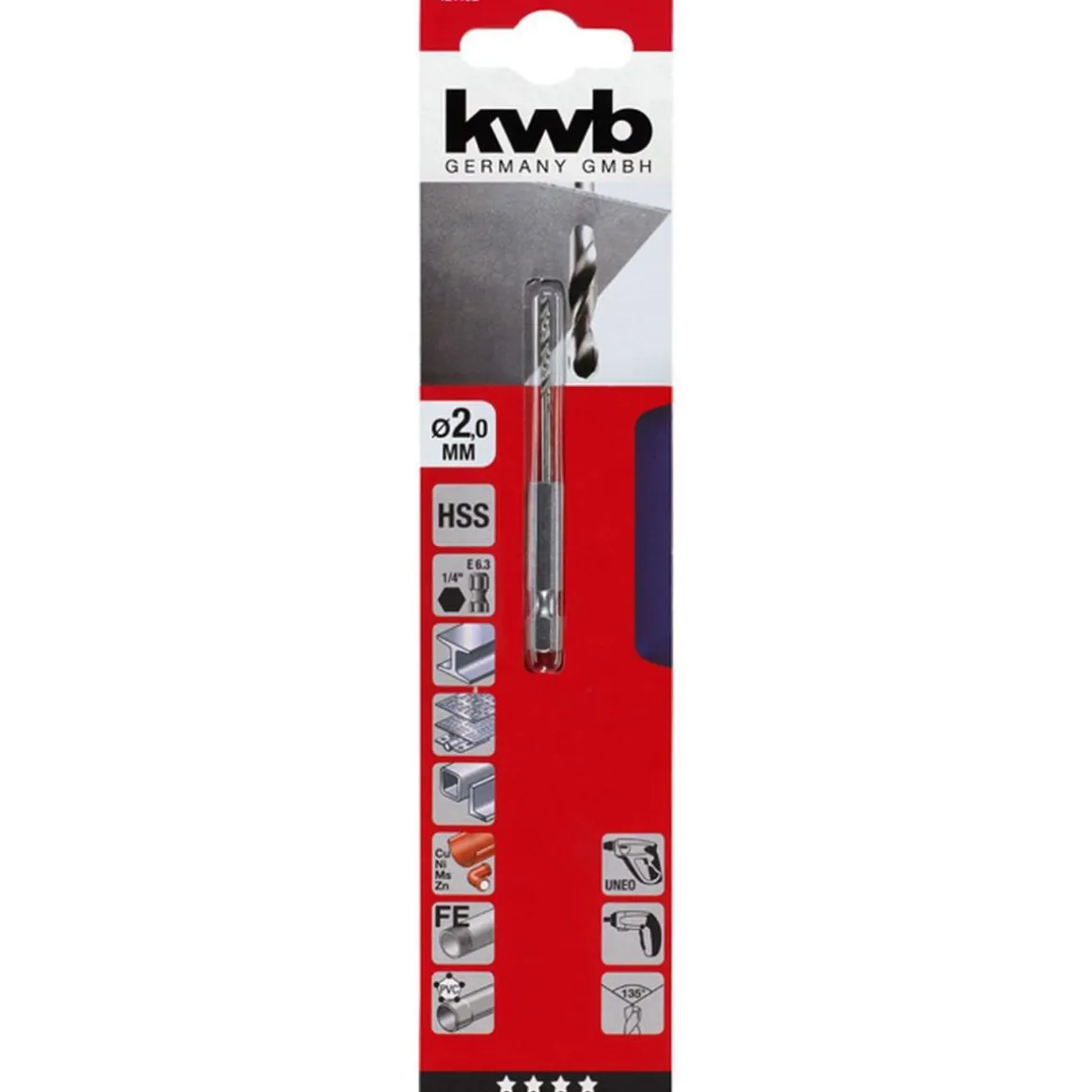 kwbSpiralbohrer mit Sechskantaufnahme 1/4" Durchmesser 2 mm