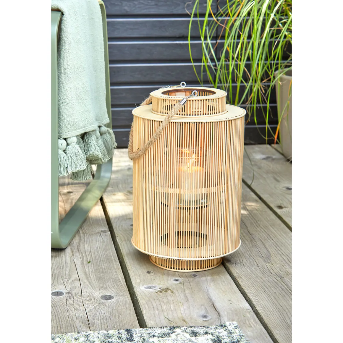 Laterne Bambus mit Jutehenkel 27 x 42 cm