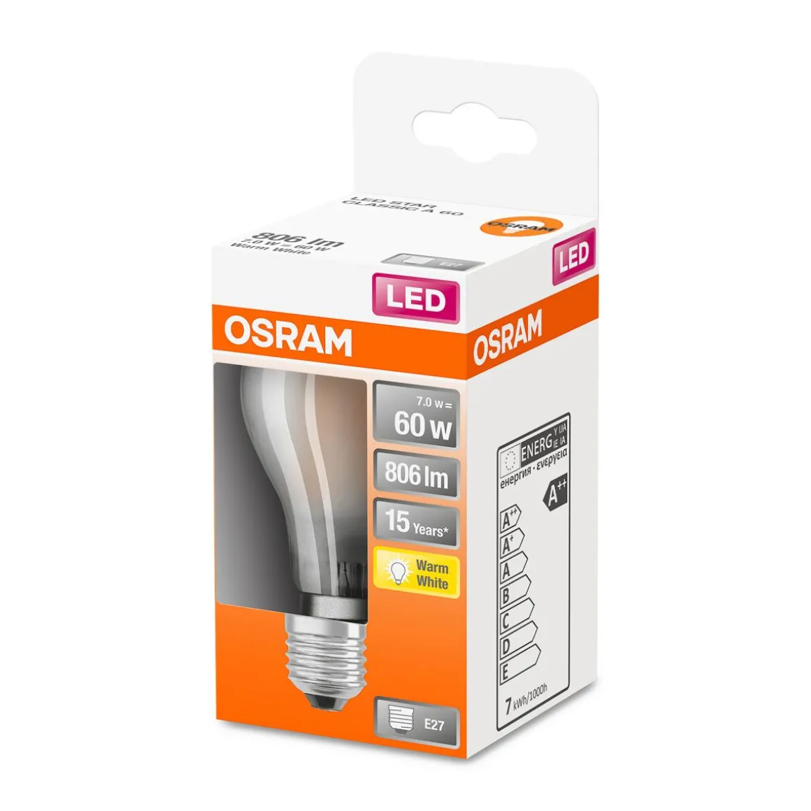 LED Gluehlampe E27 806lm 2.700K 60WErsatz warmweiss Filament matt