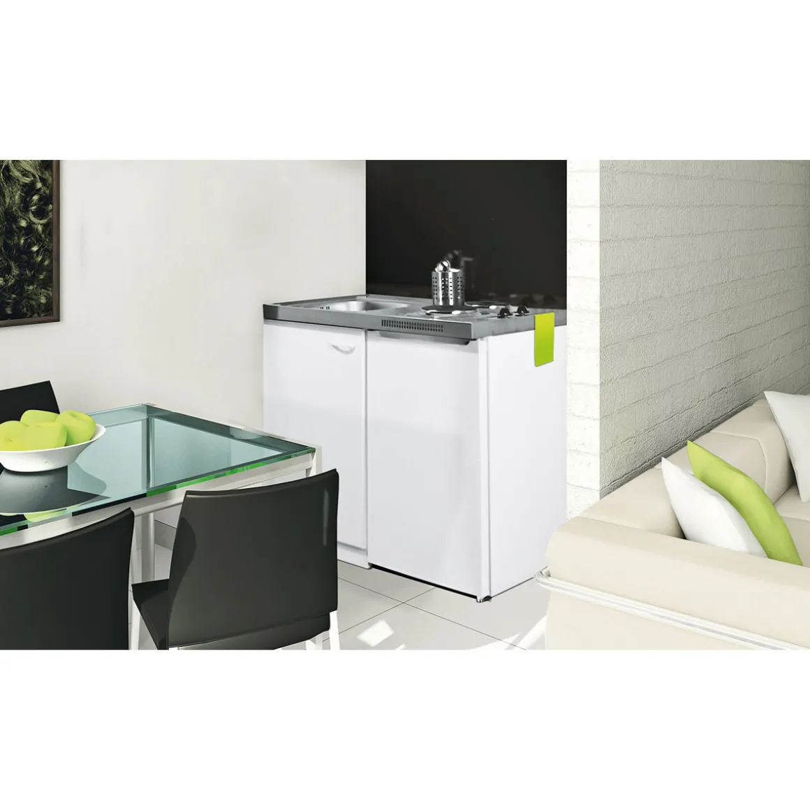 Minikueche weiss 100x60cm Pantry 100Smit Siebkorbventil respekta