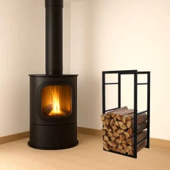 MyFireTool Kaminholzhalter Schwarz Pulverbeschichtet L45xB30xH96cm
