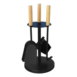 MyFireTool Kaminofenbesteck 3tlg., Farbe: Schwarz, Pulverbeschichtet, Holzgriffe