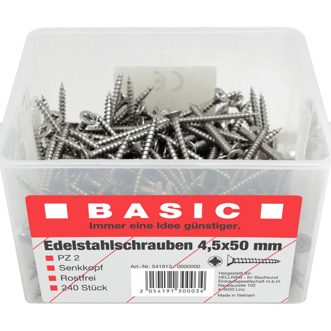 MyToolEdelstahlschraube 4,5 x 50 mm 240 Stück im Eimer