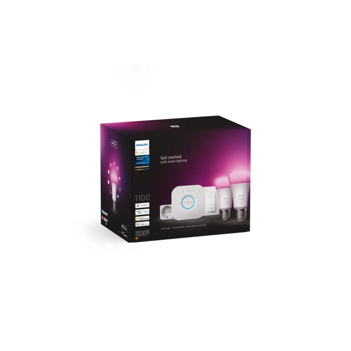 Philips Hue Starter-Set White und Color Ambiance 2 x LED-Lampe E27 Bridge Dimmschalter Smart Plug