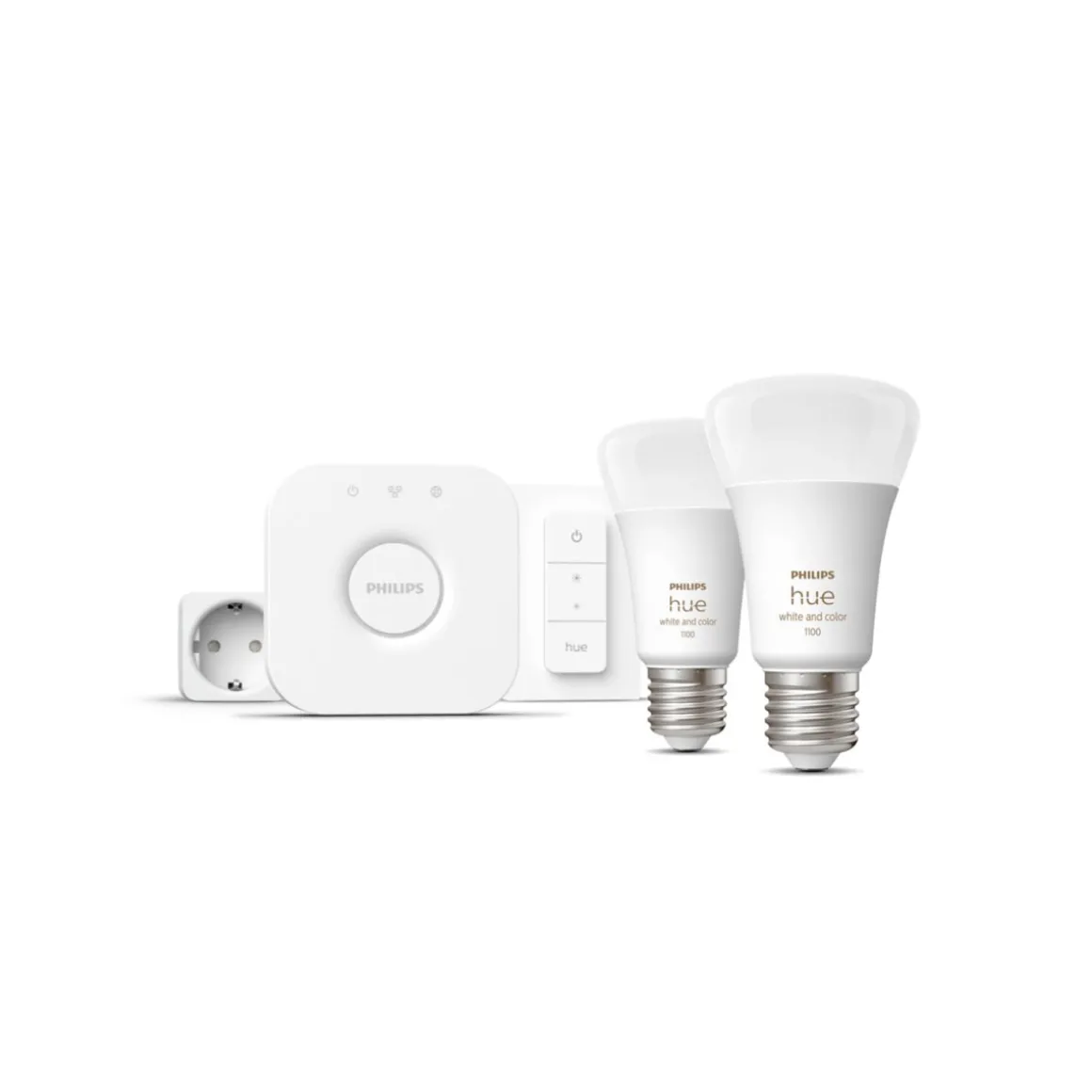 Philips Hue Starter-Set White und Color Ambiance 2 x LED-Lampe E27 Bridge Dimmschalter Smart Plug