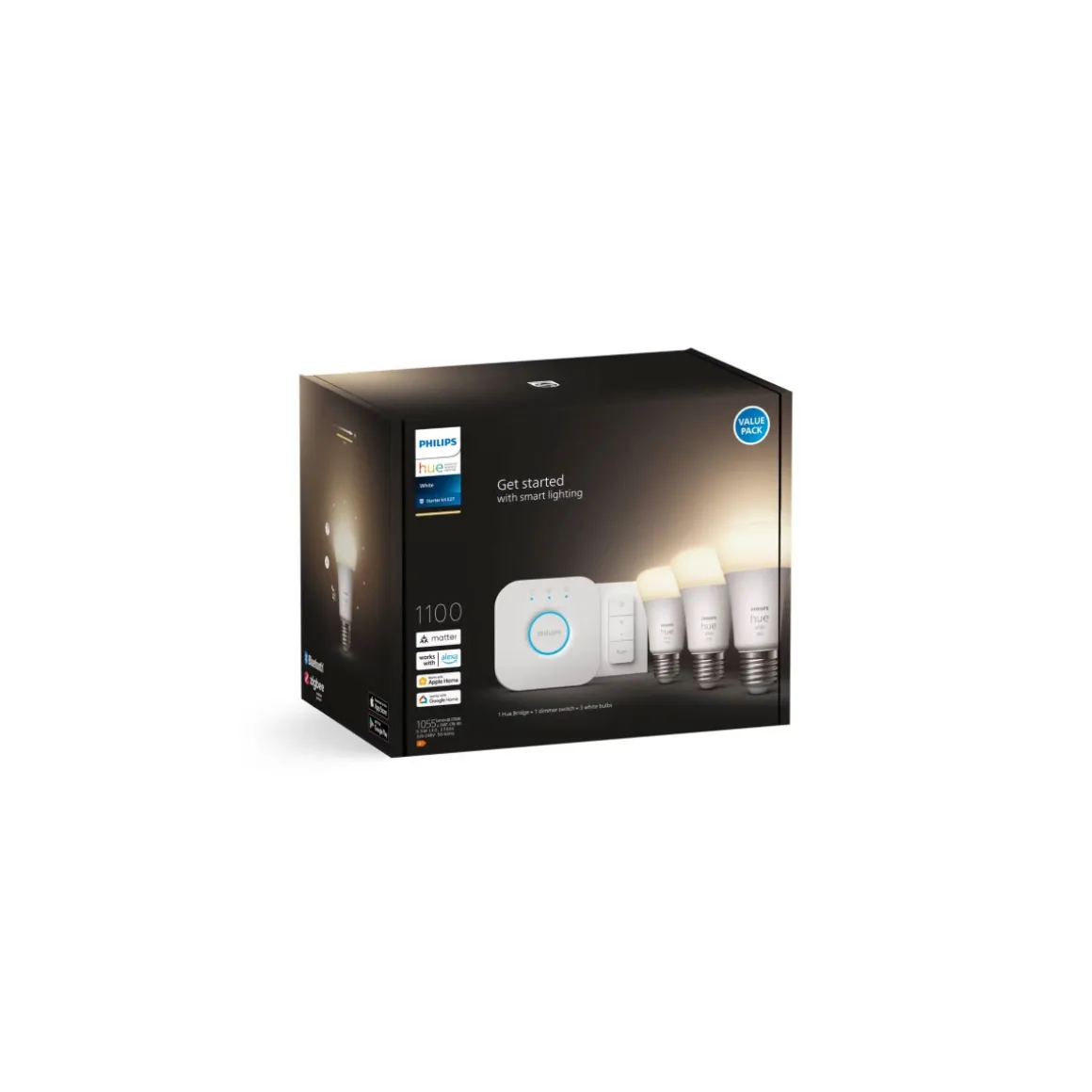 Philips Hue Starter-Set White Ambiance inkl 3 x LED-Lampe E27 und Bridge und Dimmschalter