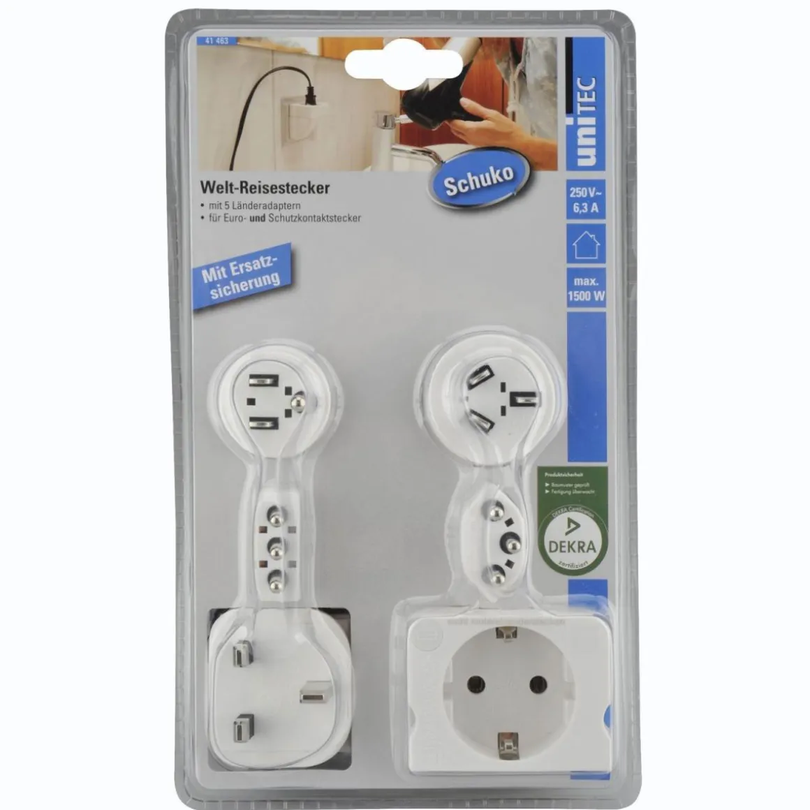 Reisestecker Welt mit Zusatzsicherung
