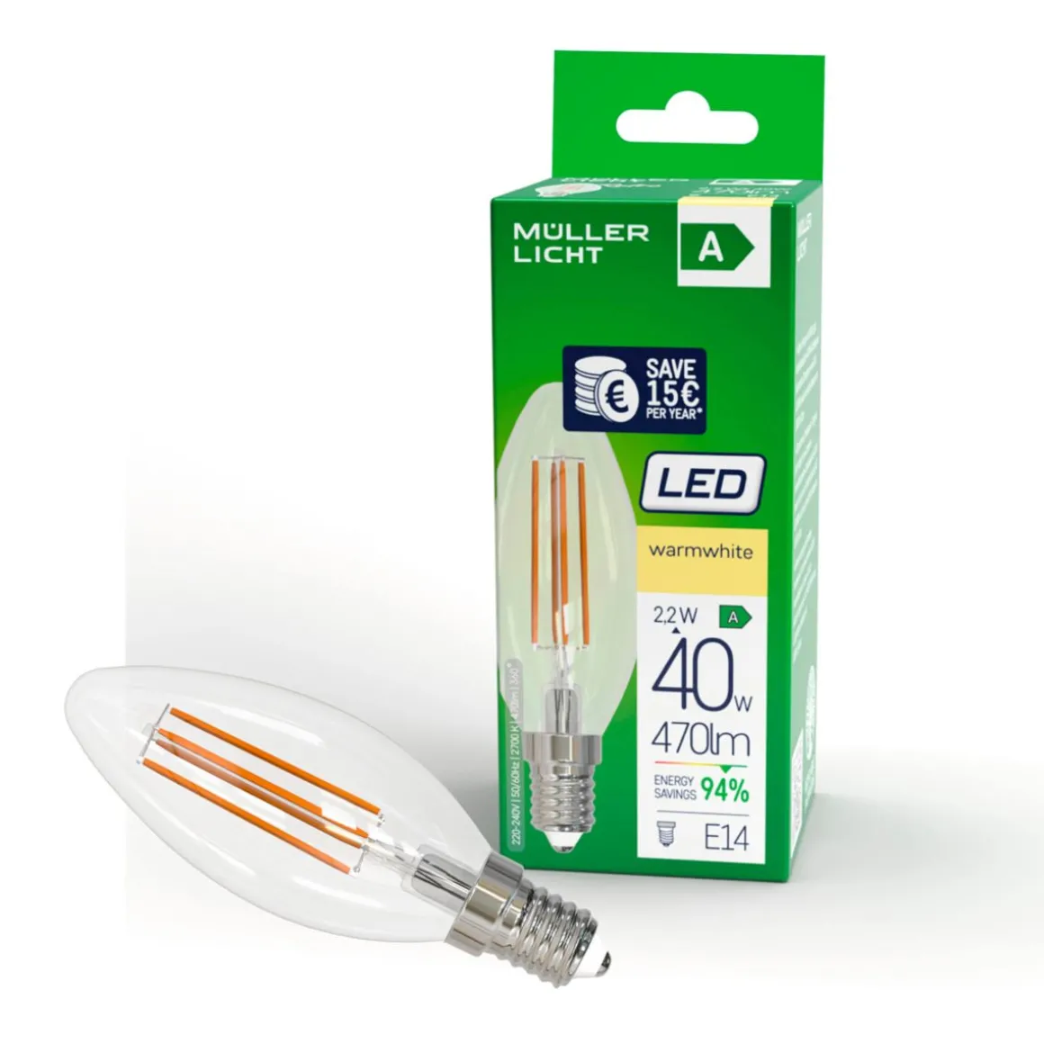 Retro LED Kerze EEK A E14E14 40W 470lm 2700K