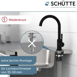 Schütte Spültischarmatur Cornwall Niederdruck schwarz matt