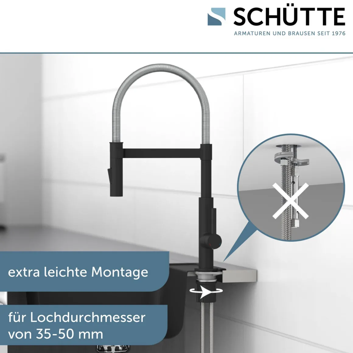 Schütte Spültischarmatur Miami schwarz matt Hochdruck ausziehbar