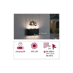 Solar Hausnummer Neda PIR AnthrazitIP44 3000K