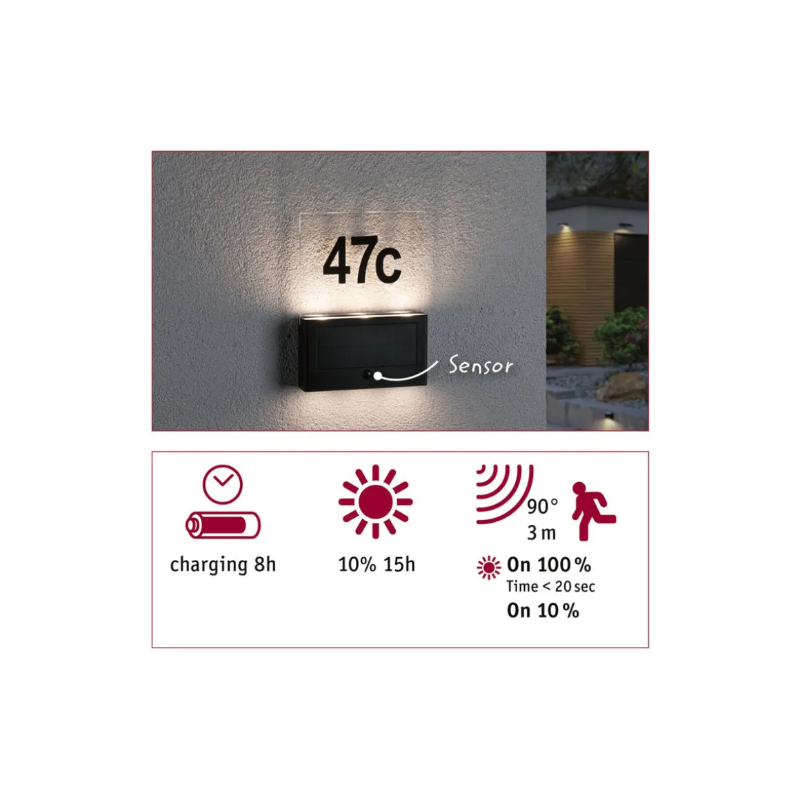 Solar Hausnummer Neda PIR AnthrazitIP44 3000K